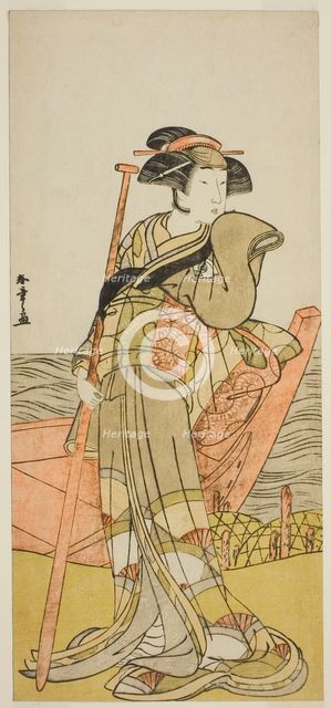 The Actor Onoe Matsusuke I as Akoya in the Play Edo Meisho Midori Soga, Performed..., Japan, c.1779. Creator: Shunsho.