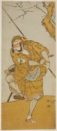 The Actor Onoe Matsusuke I as Kobayashi no Asahina Disguised as a Bird-Catcher in the..., c. 1773. Creator: Shunsho