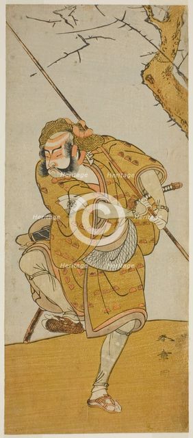 The Actor Onoe Matsusuke I as Kobayashi no Asahina Disguised as a Bird-Catcher in the..., c. 1773. Creator: Shunsho.