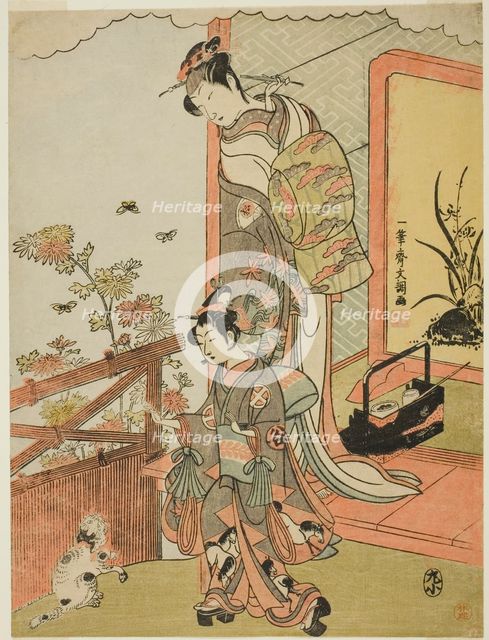 The Actor Onoe Matsusuke I as Oiso no Tora (?) (right), and Otani Taniji (left), c. 1770. Creator: Ippitsusai Buncho.