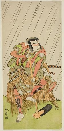 The Actor Onoe Matsusuke I as Nakaomi Katsumi Disguised as the Farmer Datta no Nizo, in..., c. 1773. Creator: Shunsho