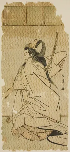 The Actor Onoe Matsusuke I as Prince Takanori in the play "Kaeribana Eiyu Taiheiki,"..., c. 1779. Creator: Shunsho