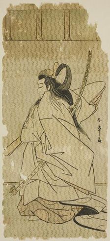 The Actor Onoe Matsusuke I as Prince Takanori in the play "Kaeribana Eiyu Taiheiki,"..., c. 1779. Creator: Shunsho
