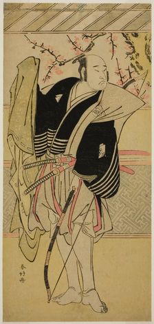 The Actor Onoe Matsusuke I as Yawata no Saburo (?) in the Play Edo no Hana Mimasu..., c. 1783. Creator: Katsukawa Shunko