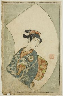 The Actor Onoe Matsusuke I, page from "A Picture Book of Stage Fans (Ehon butai ogi)", 1770. Creator: Ippitsusai Buncho