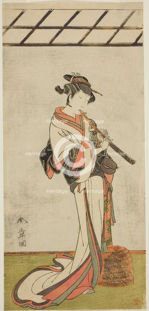 The Actor Onoe Tamizo I as Oiso no Tora or Kewaizaka no Shosho, Disguised as a Female..., c. 1774. Creator: Shunsho.
