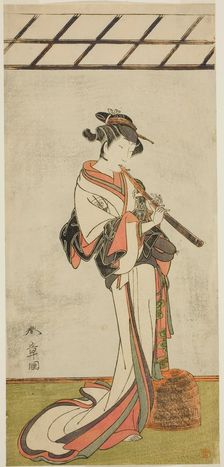 The Actor Onoe Tamizo I as Oiso no Tora or Kewaizaka no Shosho, Disguised as a Female..., c. 1774. Creator: Shunsho