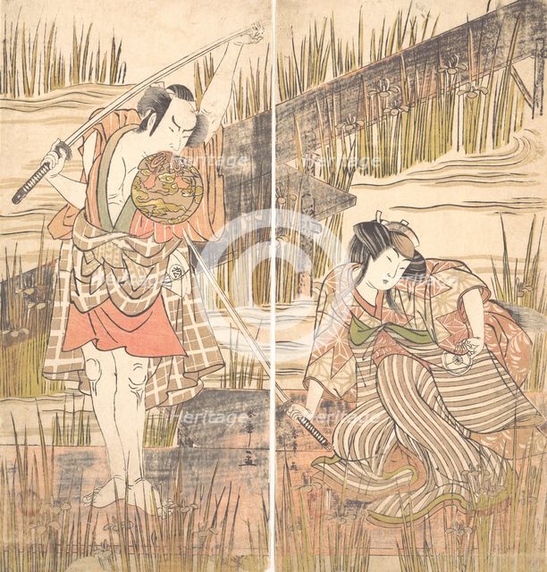 The Actor Onoye Matsusuke with Sword Held Above His Head with Both Hands, ca. 1778. Creator: Shunsho.