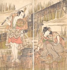 The Actor Onoye Matsusuke with Sword Held Above His Head with Both Hands, ca. 1778. Creator: Shunsho