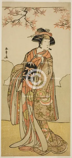 The Actor Osagawa Tsuneyo II as Onoe no Mae in the Play Date Nishiki Tsui no Yumitori..., c. 1778. Creator: Shunsho.