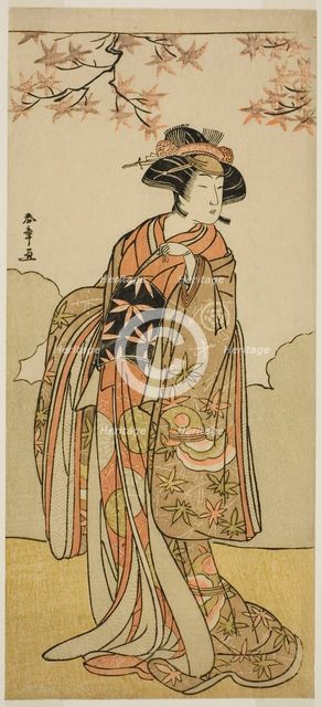 The Actor Osagawa Tsuneyo II as Onoe no Mae in the Play Date Nishiki Tsui no Yumitori..., c. 1778. Creator: Shunsho.