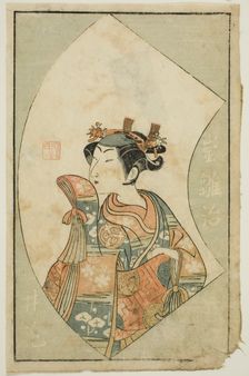 The Actor Arashi Hinaji, from "A Picture Book of Stage Fans (Ehon butai ogi)", 1770. Creator: Ippitsusai Buncho