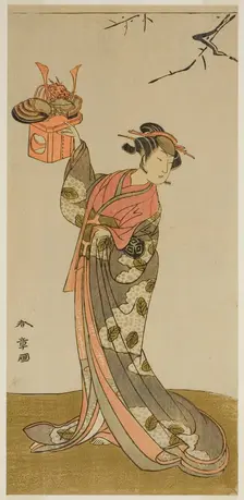 The Actor Arashi Hinaji I as Hananoi in the Play Gosho-zakura Horikawa Youchi, Performed.., c. 1773. Creator: Shunsho