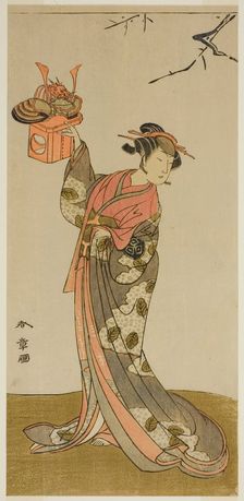 The Actor Arashi Hinaji I as Hananoi in the Play Gosho-zakura Horikawa Youchi, Performed.., c. 1773. Creator: Shunsho