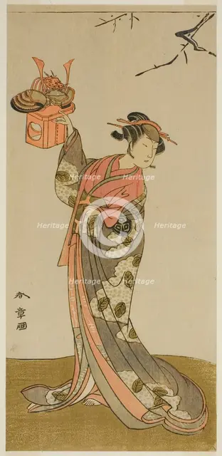 The Actor Arashi Hinaji I as Hananoi in the Play Gosho-zakura Horikawa Youchi, Performed.., c. 1773. Creator: Shunsho.