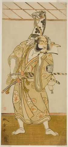 The Actor Arashi Sangoro II as Asahina Saburo in the Play Iro Maki-e Soga no Sakazuki..., c. 1773. Creator: Shunsho