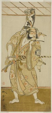 The Actor Arashi Sangoro II as Asahina Saburo in the Play Iro Maki-e Soga no Sakazuki..., c. 1773. Creator: Shunsho