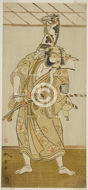 The Actor Arashi Sangoro II as Asahina Saburo in the Play Iro Maki-e Soga no Sakazuki..., c. 1773. Creator: Shunsho.