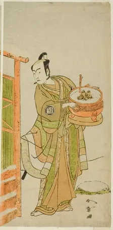 The Actor Arashi Sangoro II as Ito Kuro Disguised as Banta in the Play Izu-goyomi Shibai..., c.1772. Creator: Shunsho