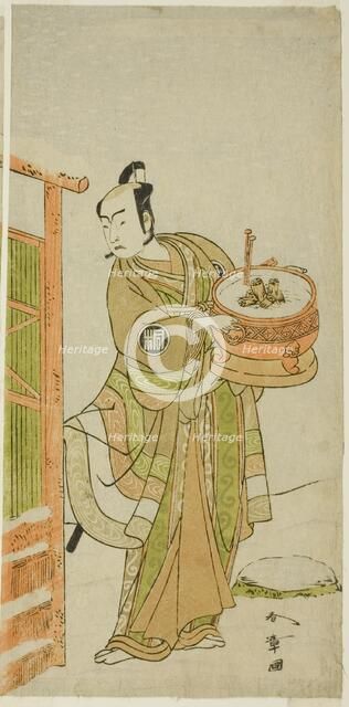 The Actor Arashi Sangoro II as Ito Kuro Disguised as Banta in the Play Izu-goyomi Shibai..., c.1772. Creator: Shunsho.