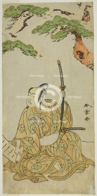 The Actor Arashi Sangoro II as Sakura-maru in the Play Sugawara Denju Tenarai Kagami..., c. 1772. Creator: Shunsho.