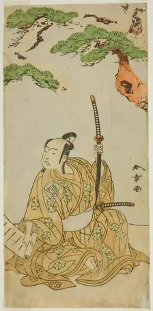 The Actor Arashi Sangoro II as Sakura-maru in the Play Sugawara Denju Tenarai Kagami..., c. 1772. Creator: Shunsho
