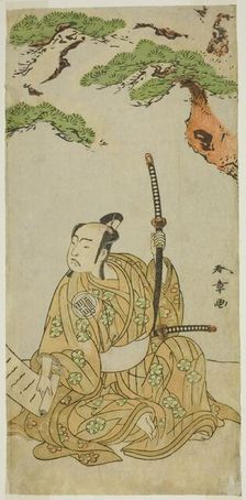 The Actor Arashi Sangoro II as Sakura-maru in the Play Sugawara Denju Tenarai Kagami..., c. 1772. Creator: Shunsho