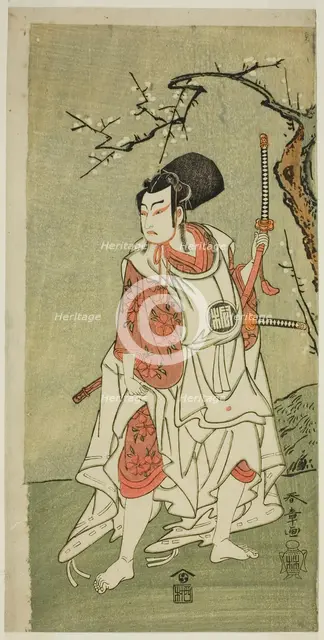 The Actor Arashi Sangoro II as Sakura-maru in the Play Sugawara Denju Tenarai Kagami..., c. 1772. Creator: Shunsho.