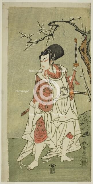 The Actor Arashi Sangoro II as Sakura-maru in the Play Sugawara Denju Tenarai Kagami..., c. 1772. Creator: Shunsho.