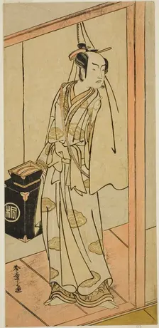 The Actor Arashi Sangoro II as the Hairdresser Obana Saizaburo in the Play Koi Musume..., c. 1776. Creator: Shunsho