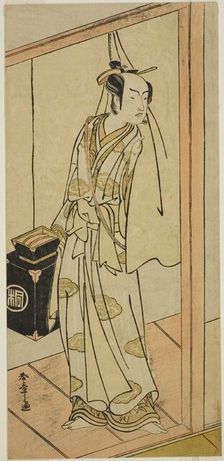 The Actor Arashi Sangoro II as the Hairdresser Obana Saizaburo in the Play Koi Musume..., c. 1776. Creator: Shunsho