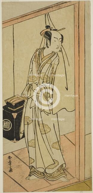 The Actor Arashi Sangoro II as the Hairdresser Obana Saizaburo in the Play Koi Musume..., c. 1776. Creator: Shunsho.