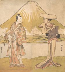 The Actor Bando Mitsugoro as a Man in Sumptuous Raiment, Standing in a Field..., ca. 1778. Creator: Shunsho