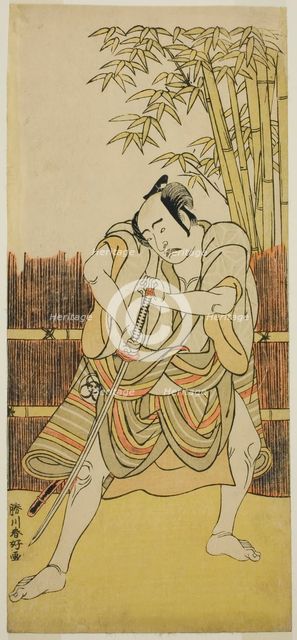 The Actor Bando Mitsugoro I as Ogata no Saburo Disguised as Yoroya Takiemon in the..., c. 1780. Creator: Katsukawa Shunko.