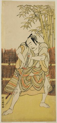 The Actor Bando Mitsugoro I as Ogata no Saburo Disguised as Yoroya Takiemon in the..., c. 1780. Creator: Katsukawa Shunko