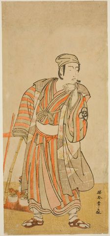 The Actor Bando Mitsugoro I as Taira no Tadamori Disguised as a Potted-Plant Seller in..., c. 1776. Creator: Shunsho