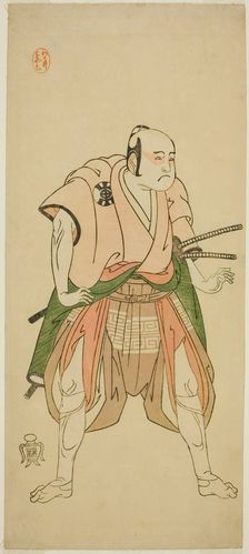 The Actor Bando Sampachi I as Yawata no Saburo (?) in the Play Shuen Soga Omugaeshi..., c. 1768. Creator: Shunsho