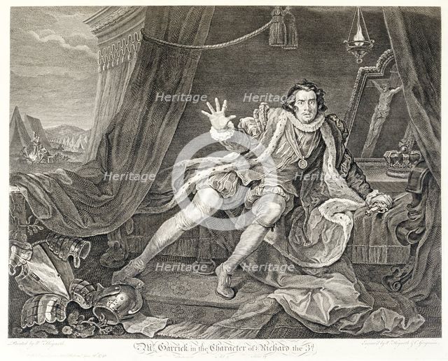 The actor David Garrick in the role of Richard III, 1746. Creators: William Hogarth, Charles Grignion.