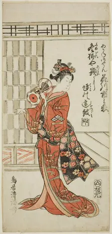 The Actor Hanagawa Ichinojo as Akane Gozen in the play "Okunizome Shusse Butai,"..., 1759. Creator: Torii Kiyomitsu