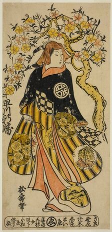 The Actor Hayakawa Shinkatsu as a Woman Standing under Cherry Tree, c. 1724. Creator: Shoju
