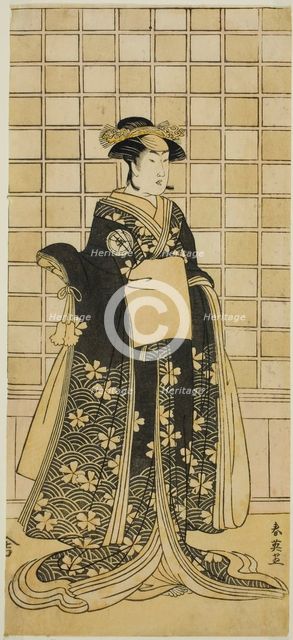 The Actor Iwai Kiyotaro II as Lady Itohagi (?) in the Play Genji Saiko Kogane..., c. 1788. Creator: Katsukawa Shun'ei.