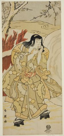 The Actor Iwai Hanshiro IV as a Boy Blowing on His Hands beside a Large Snowball, in the..., c1793. Creator: Katsukawa Shun'ei