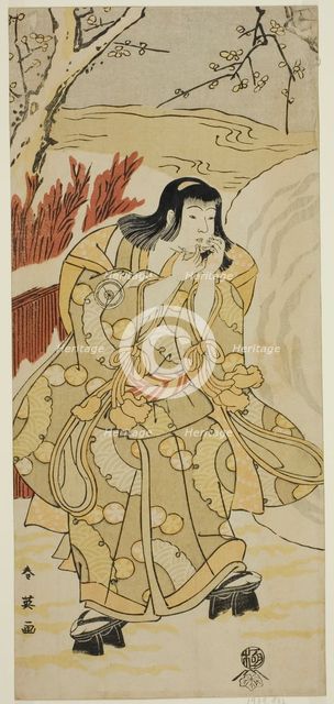 The Actor Iwai Hanshiro IV as a Boy Blowing on His Hands beside a Large Snowball, in the..., c1793. Creator: Katsukawa Shun'ei.