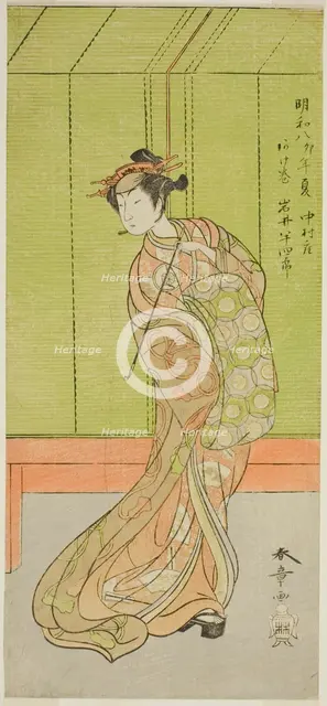 The Actor Iwai Hanshiro IV as Agemaki in the Play Sakai-cho Soga Nendaiki, Performed..., c. 1771. Creator: Shunsho.