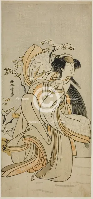 The Actor Iwai Hanshiro IV as Kojoro-gitsune of Hakata in the Play Hikitsurete Yagoe..., c. 1776. Creator: Shunsho.