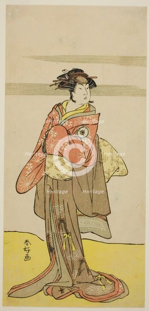 The Actor Iwai Hanshiro IV as Hitomaru Disguised as the Geisha Oshun in the Play Edo..., c. 1783. Creator: Katsukawa Shunko.