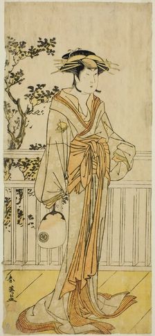 The Actor Iwai Hanshiro IV as Okumi of the Mieido Fan Shop (?) in the Play Sanjuk-koku..., c. 1789. Creator: Katsukawa Shun'ei