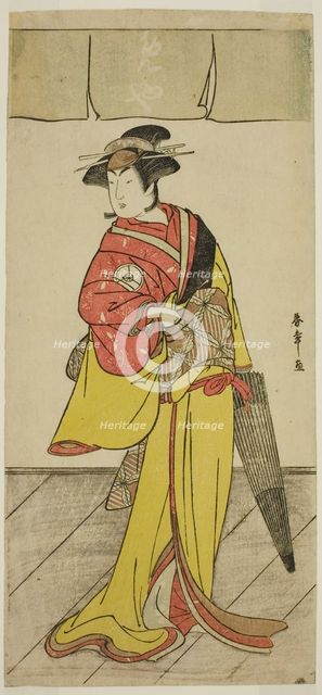 The Actor Iwai Hanshiro IV as Osuwa in the Play Koi no Yosuga Kanagaki Soga, Performed..., c. 1789. Creator: Shunsho.