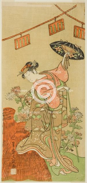 The Actor Iwai Hanshiro IV as Otatsu-gitsune in the Play Nue no Mori Ichiyo no Mato..., c 1770. Creator: Ippitsusai Buncho.