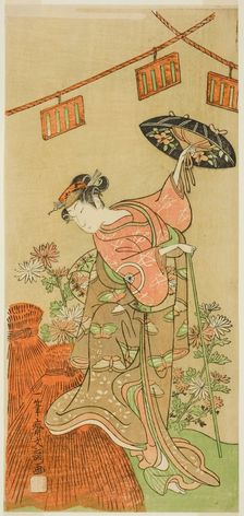 The Actor Iwai Hanshiro IV as Otatsu-gitsune in the Play Nue no Mori Ichiyo no Mato..., c 1770. Creator: Ippitsusai Buncho